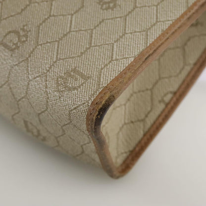 Christian Dior Vintage Honeycomb Zip Pouch Canvas and Leather, BEIGE, CANVAS, Clutche & pouche