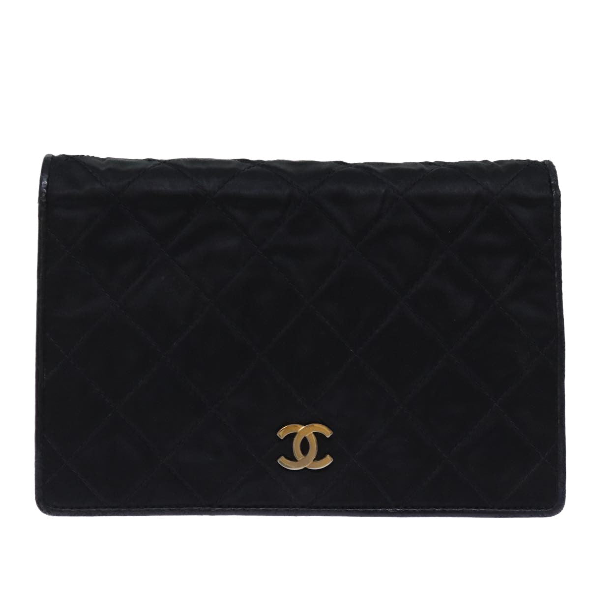 Chanel Vintage Full Flap Shoulder Bag Quilted Satin, BLACK, SATIN, Shoulder bag