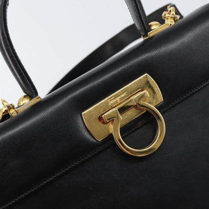 Salvatore Ferragamo Gancini Convertible Top Handle Bag Leather, BLACK, LEATHER, Handbag