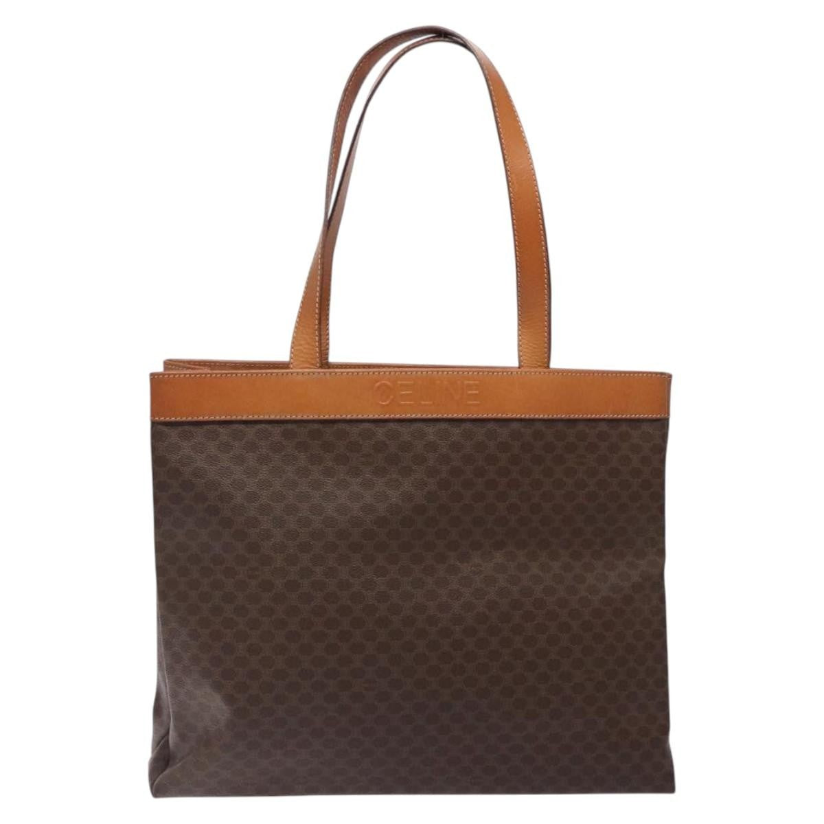 Celine Vintage Macadam Handbag Leather, BROWN, PVC,Leather,Canvas, Handbag