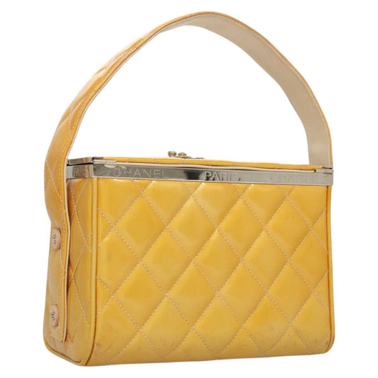Chanel Vintage Metal Box Bag Quilted Lambskin, YELLOW, PATENT_LEATHER, Handbag