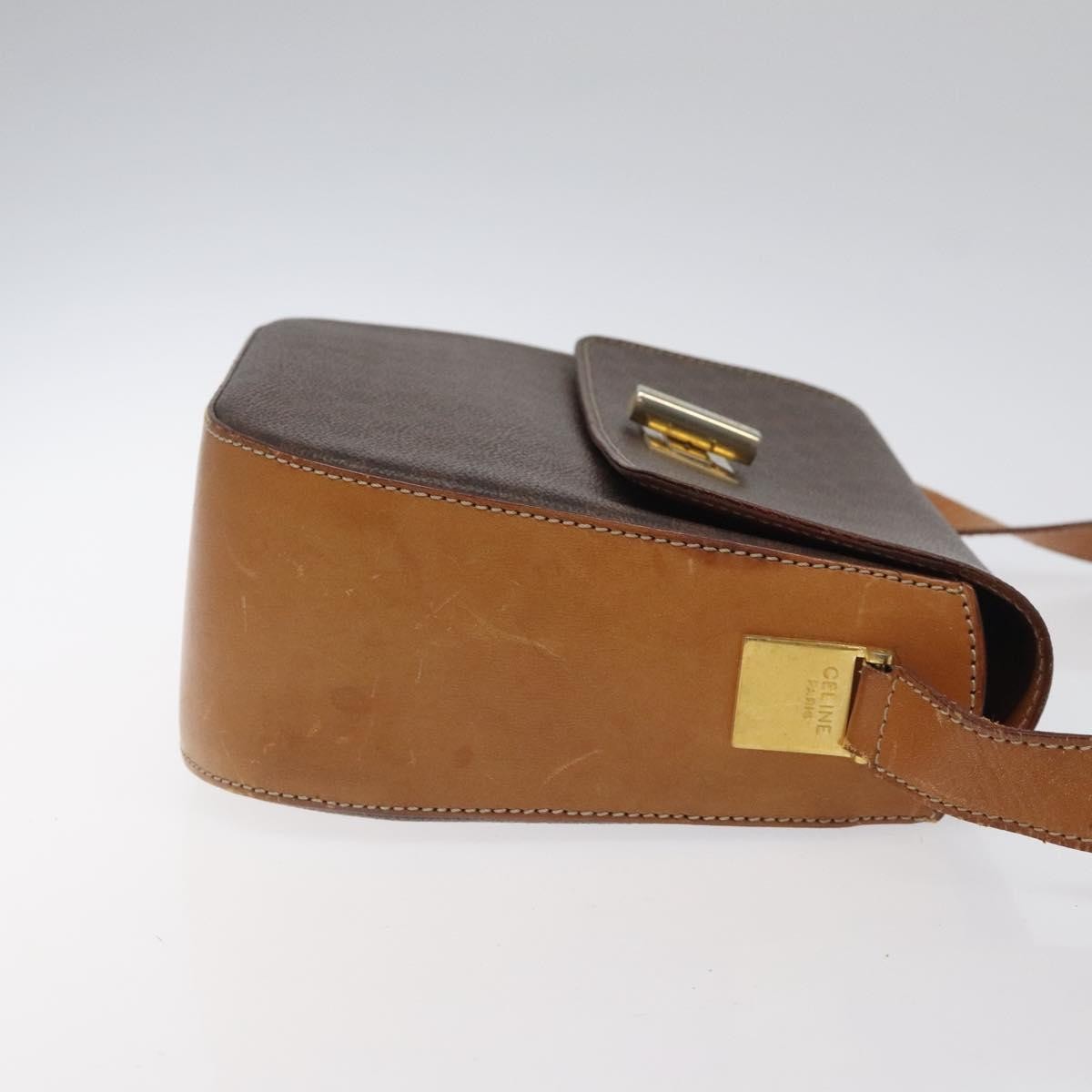 Celine Vintage Convertible Macadam Turnlock Shoulder Bag Canvas and Leather, BROWN, CANVAS, Shoulder bag