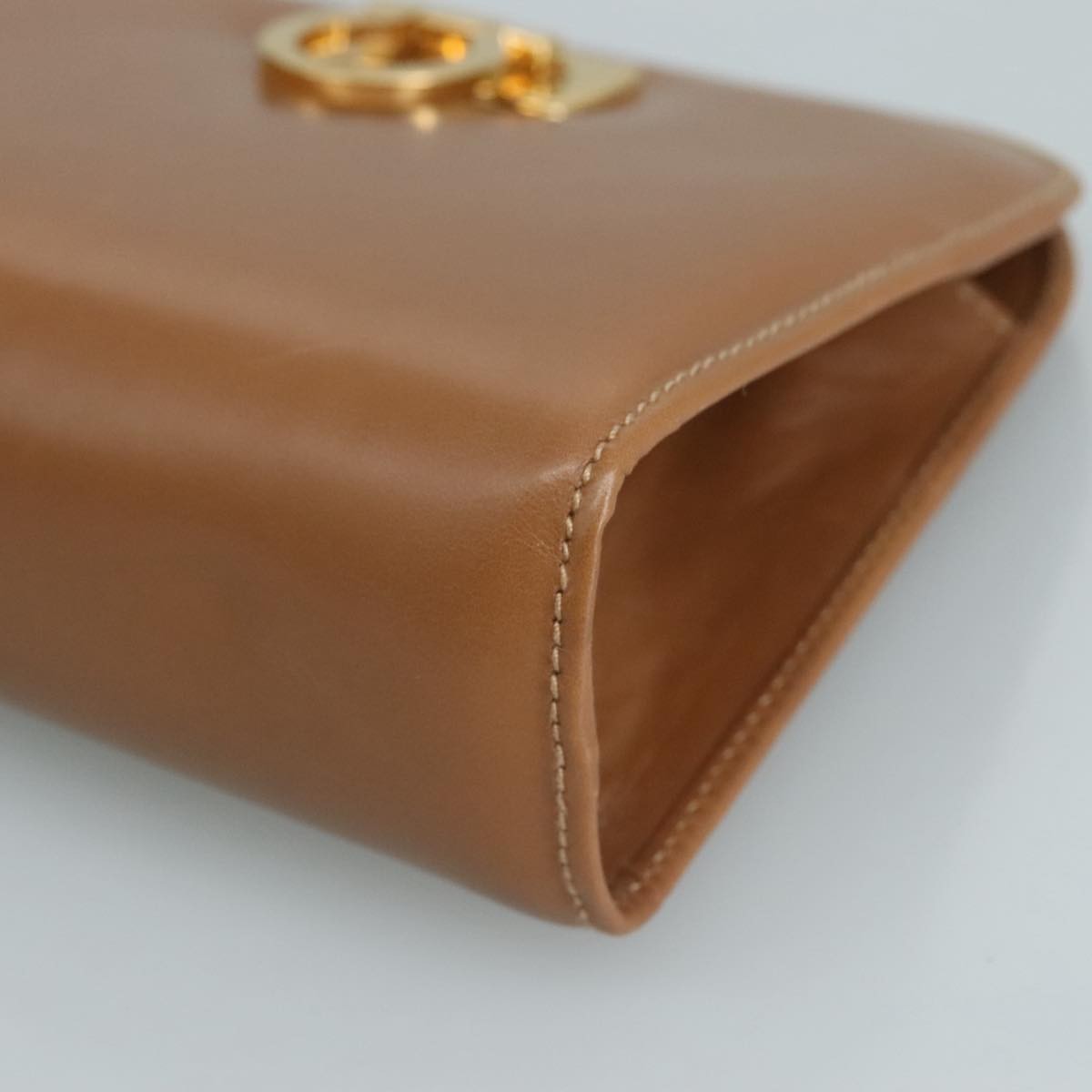 Salvatore Ferragamo Vintage Gancini Pochette Leather, BROWN, LEATHER, Clutche & pouche