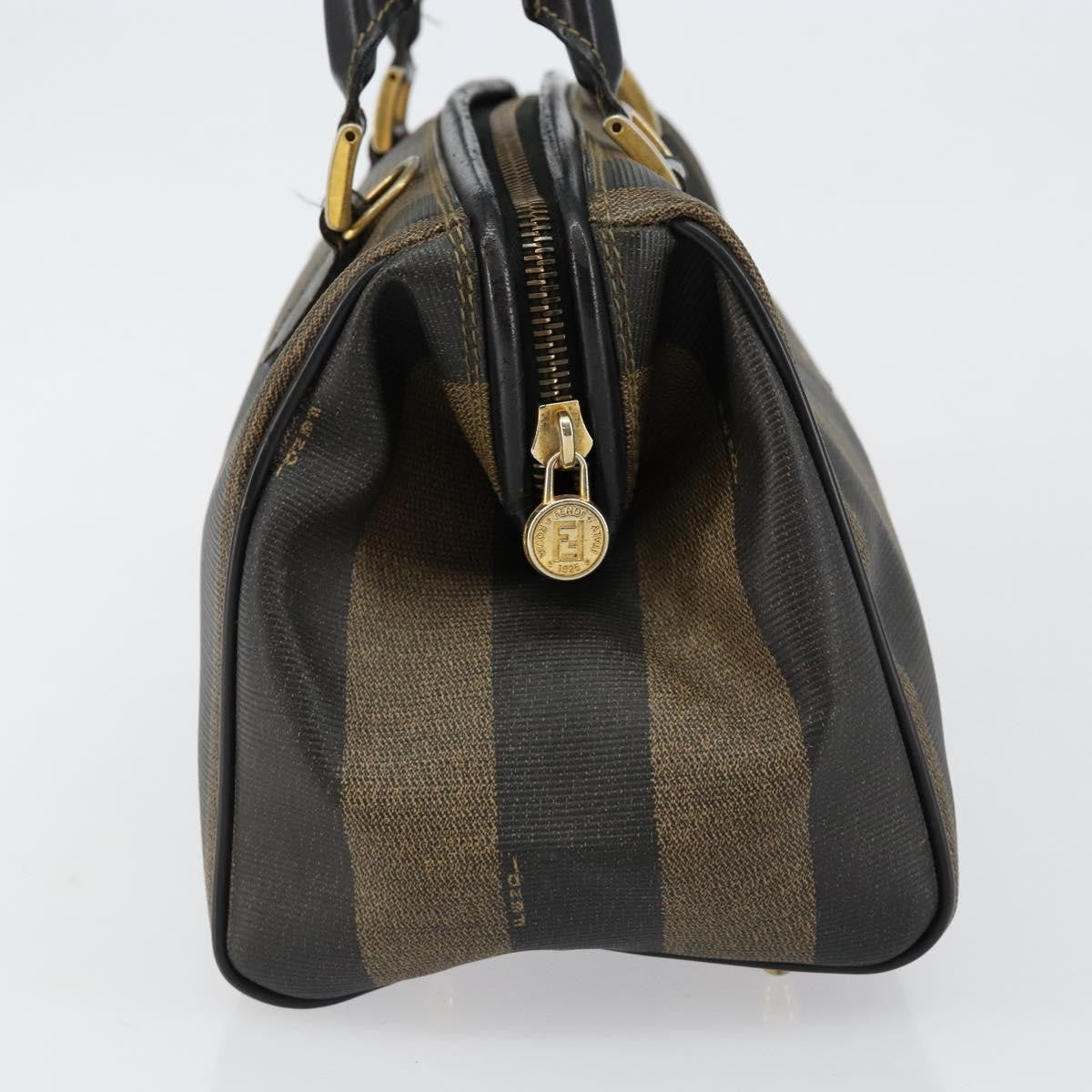 Fendi Vintage Pequin Boston Bag Coated Canvas, BLACK, CANVAS, Handbag