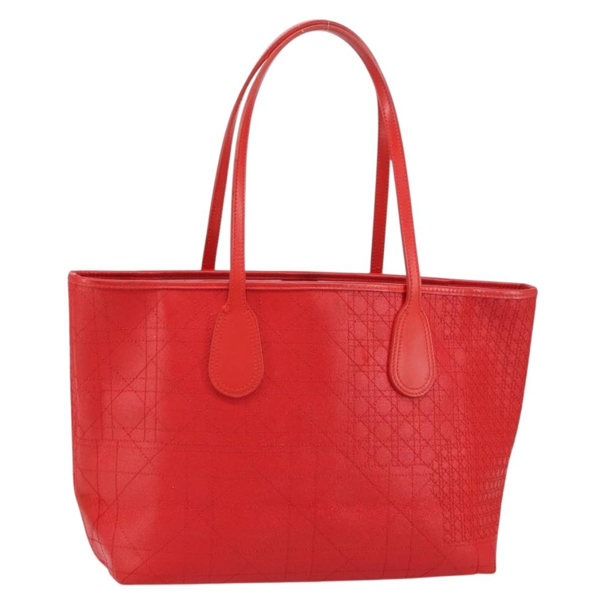 Christian Dior Panarea Tote Printed Cannage Quilt Canvas, RED, CANVAS, Tote bag