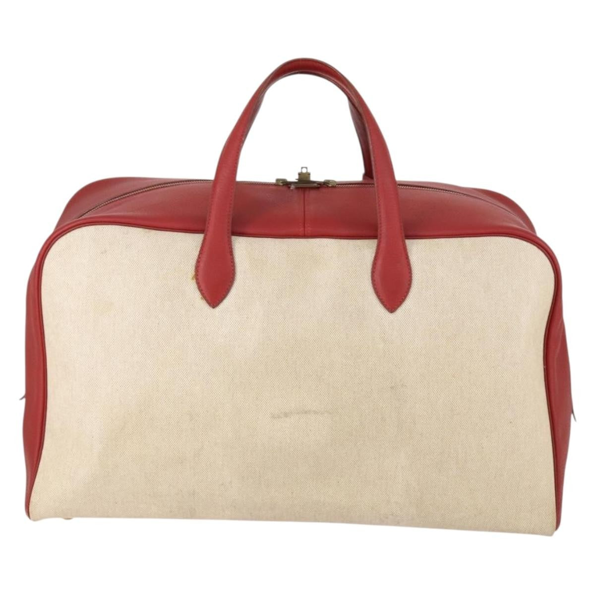 Hermes Victoria Travel Bag Toile, BEIGE, CANVAS, Travel bag