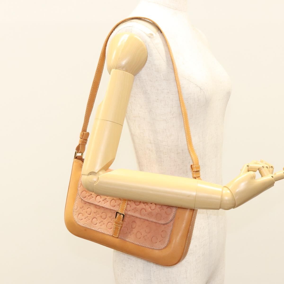 Celine Vintage Macadam Shoulder Bag Canvas and Leather, PINK, CANVAS, Shoulder bag
