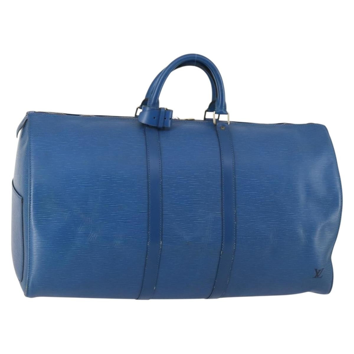 Louis Vuitton Keepall Bag Epi Leather, BLUE, LEATHER, Travel bag