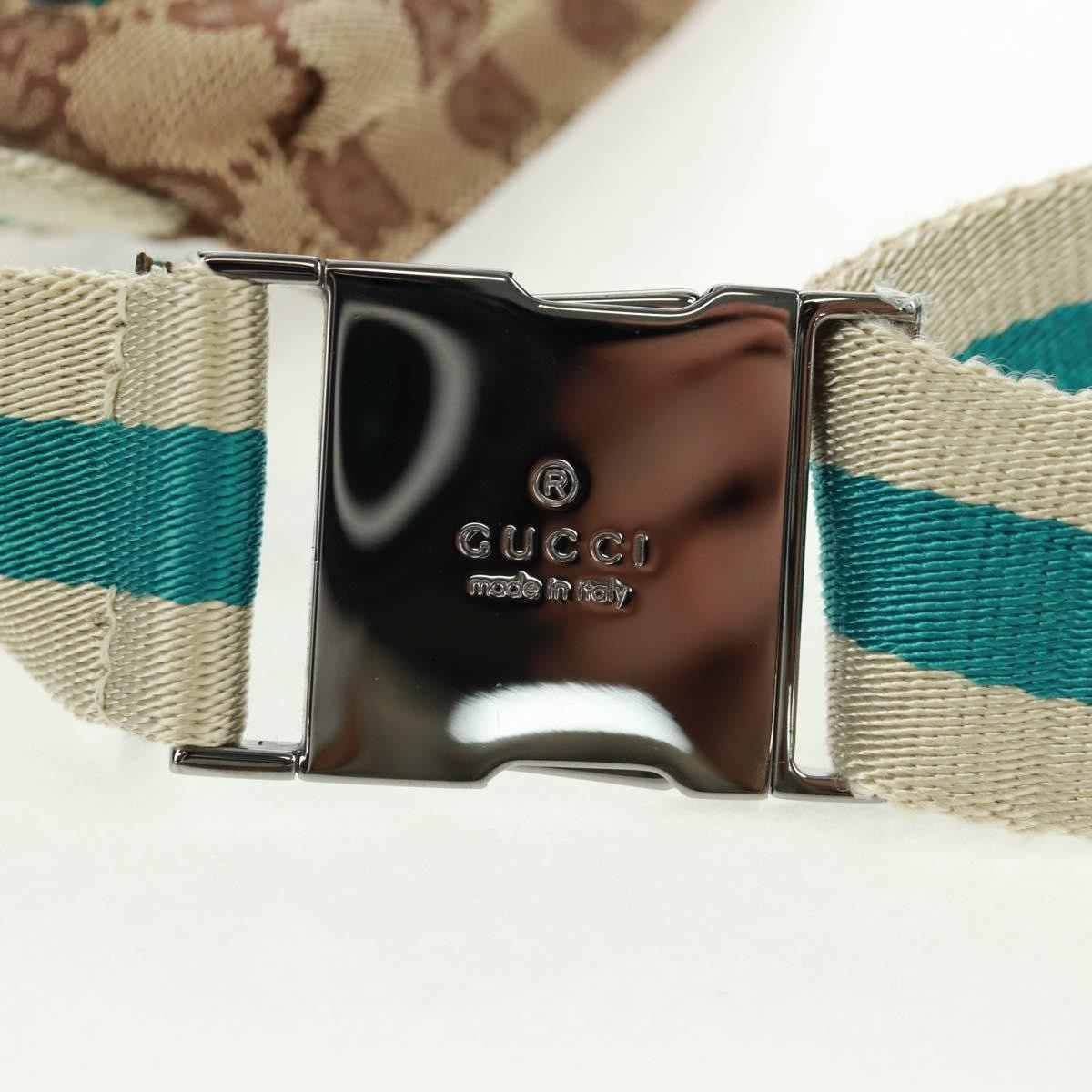 Gucci Vintage Double Belt Bag GG Canvas with Leather, Beige, Canvas, Shoulder Bag