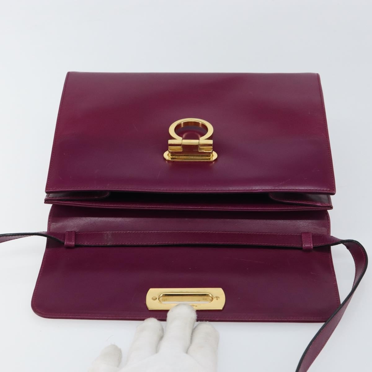Salvatore Ferragamo Gancini Shoulder Bag Leather, PURPLE, LEATHER, Shoulder bag