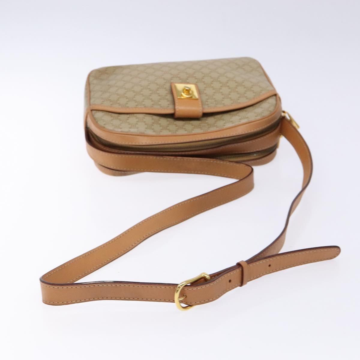 Celine Vintage Macadam Shoulder Bag Canvas and Leather, BEIGE, CANVAS, Shoulder bag
