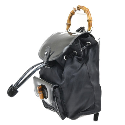 Gucci Vintage Bamboo Backpack Nylon and Patent Leather, BLACK, NYLON, Backpack