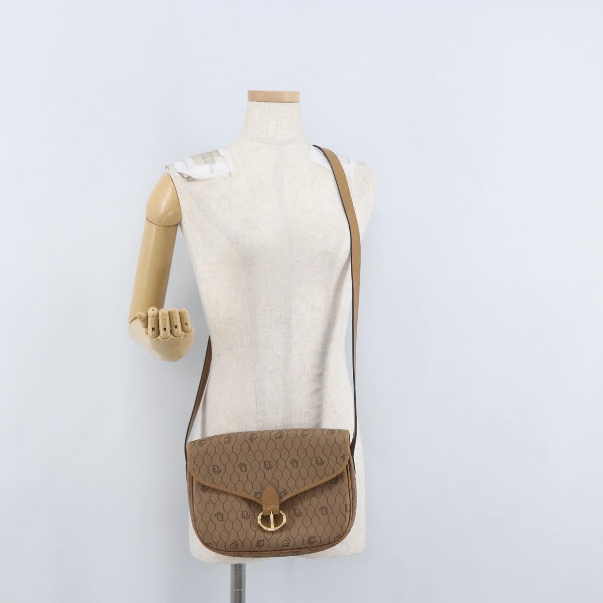 Christian Dior Vintage Honeycomb Shoulder Bag Canvas and Leather, BEIGE, CANVAS, Shoulder bag