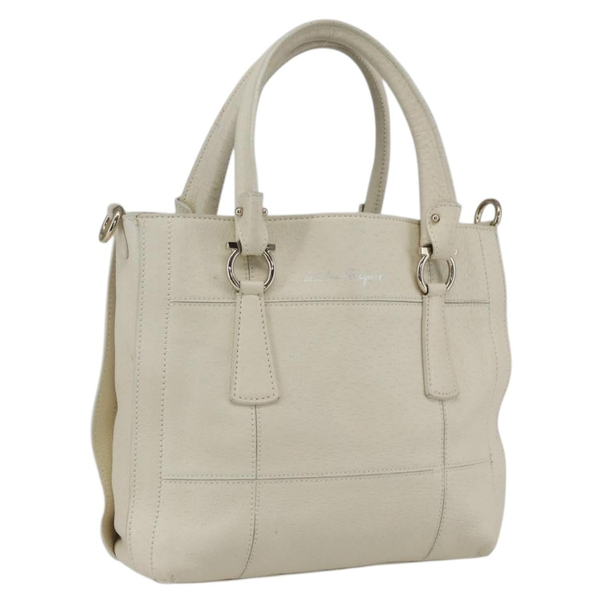 Salvatore Ferragamo Gancini handbag Leather, WHITE, LEATHER, Handbag