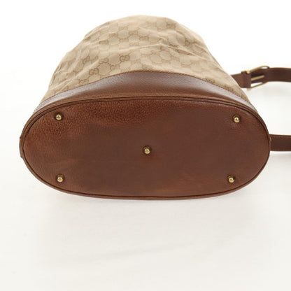 Gucci Drawstring Shoulder Bag GG Canvas with Leather, BEIGE, CANVAS, Shoulder bag
