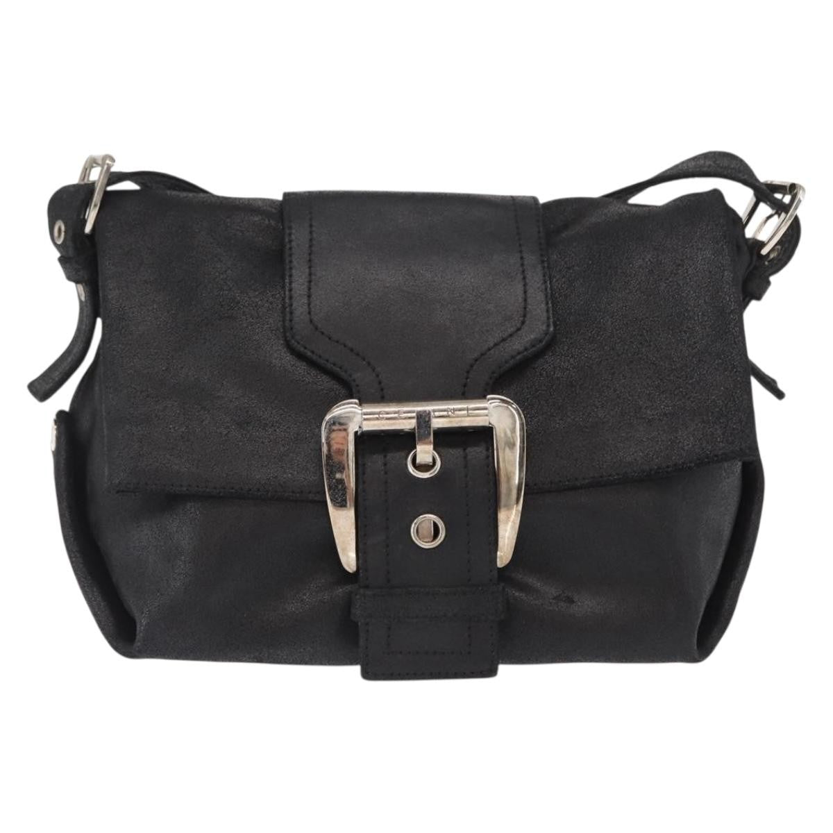 Celine Vintage Shoulder Bag Leather, BLACK, LEATHER, Shoulder bag