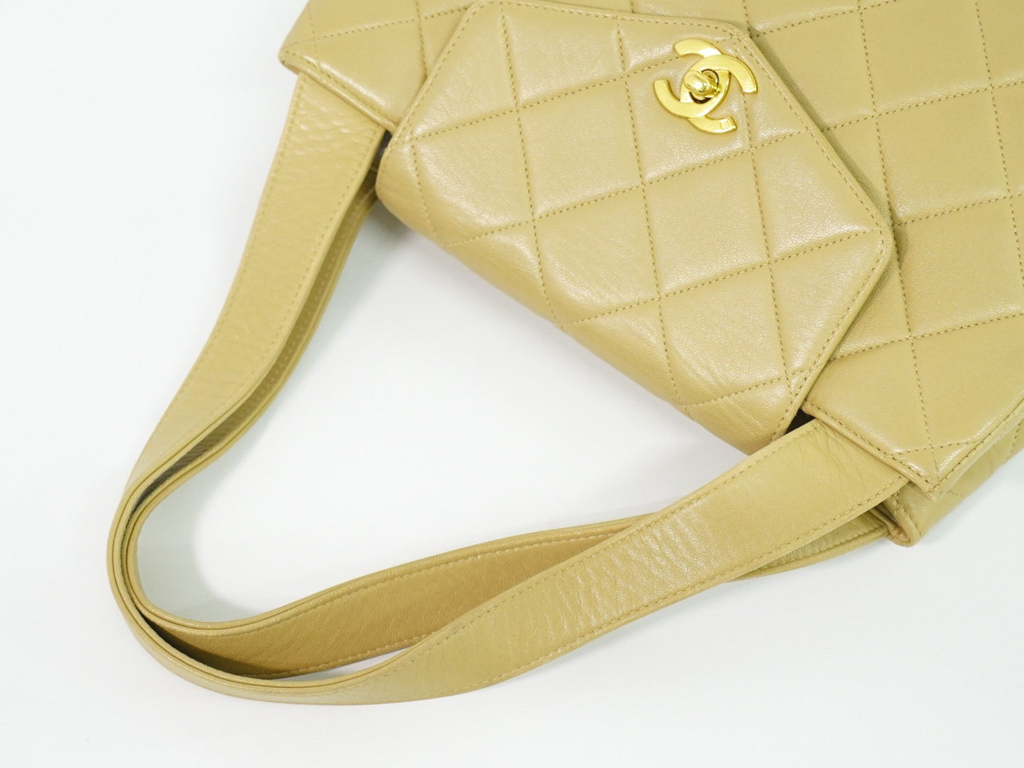 Chanel Vintage Tote Leather, BEIGE, LEATHER, Tote bag