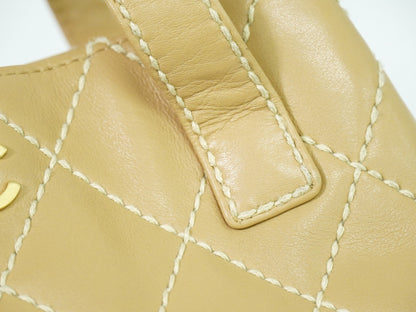 Chanel Surpique Tote Quilted Leather, BEIGE, LEATHER, Tote bag