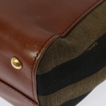 Fendi Silvana Bag Leather with Pequin Canvas, BROWN, LEATHER, Shoulder bag