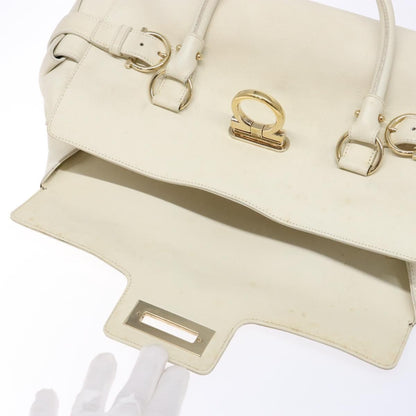 Salvatore Ferragamo Gancini top handle Leather, WHITE, LEATHER, Tote bag