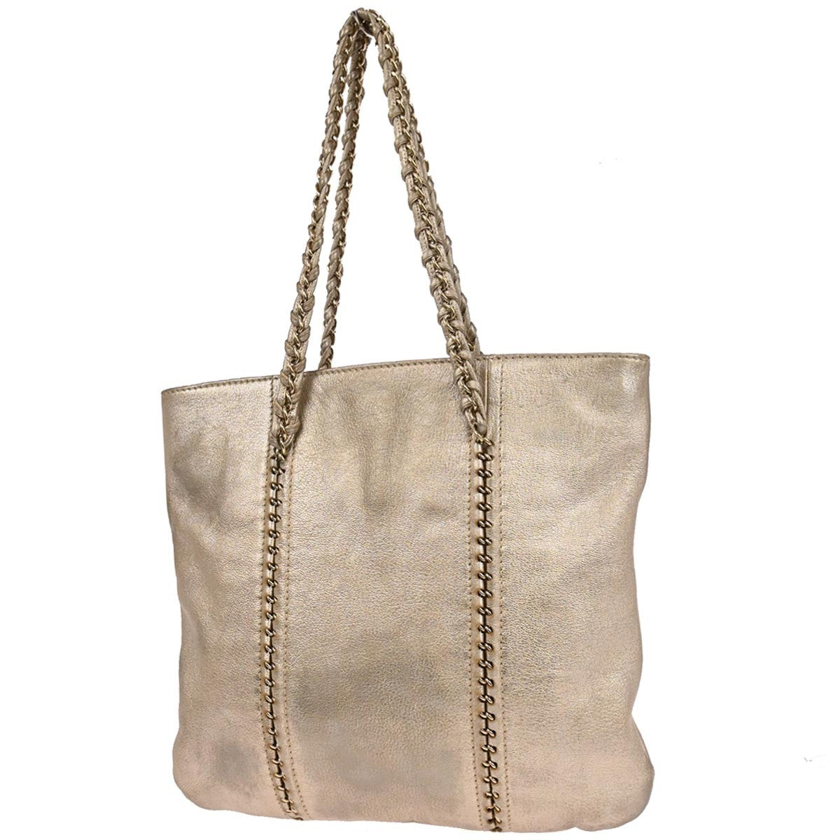 Chanel Luxe Ligne Zipped Tote Leather, GOLD, LEATHER, Tote bag