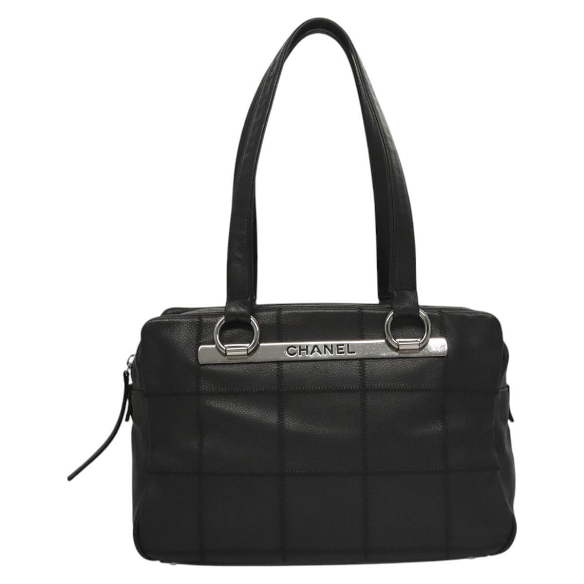 Chanel Chocolate Bar Shoulder Bag Calfskin, BLACK, LEATHER, Shoulder bag