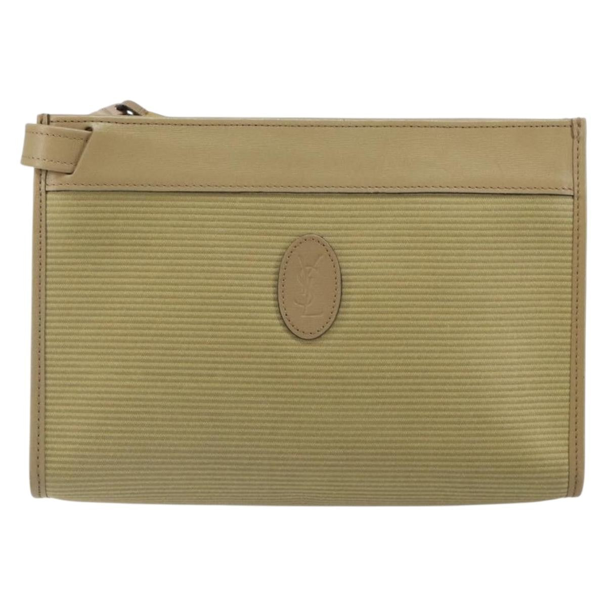 Saint Laurent Zip Pouch Leather, BEIGE, LEATHER, Clutche & pouche