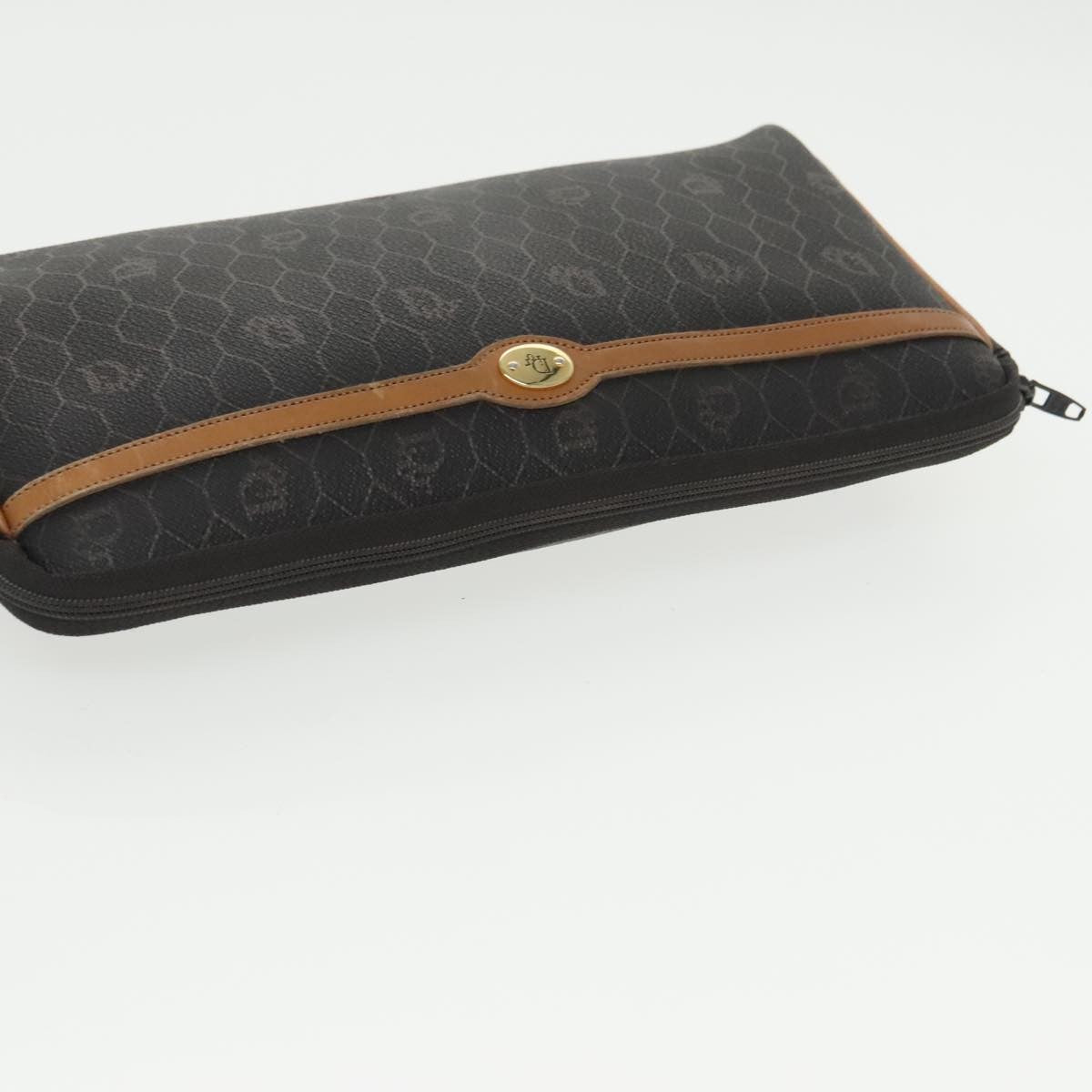 Christian Dior Vintage Honeycomb Zip Pouch Coated Canvas, BLACK, CANVAS, Clutche & pouche