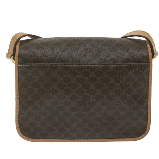Celine Vintage Macadam Circle Logo Shoulder Bag Canvas and Leather, Brown, Canvas, Shoulder Bag