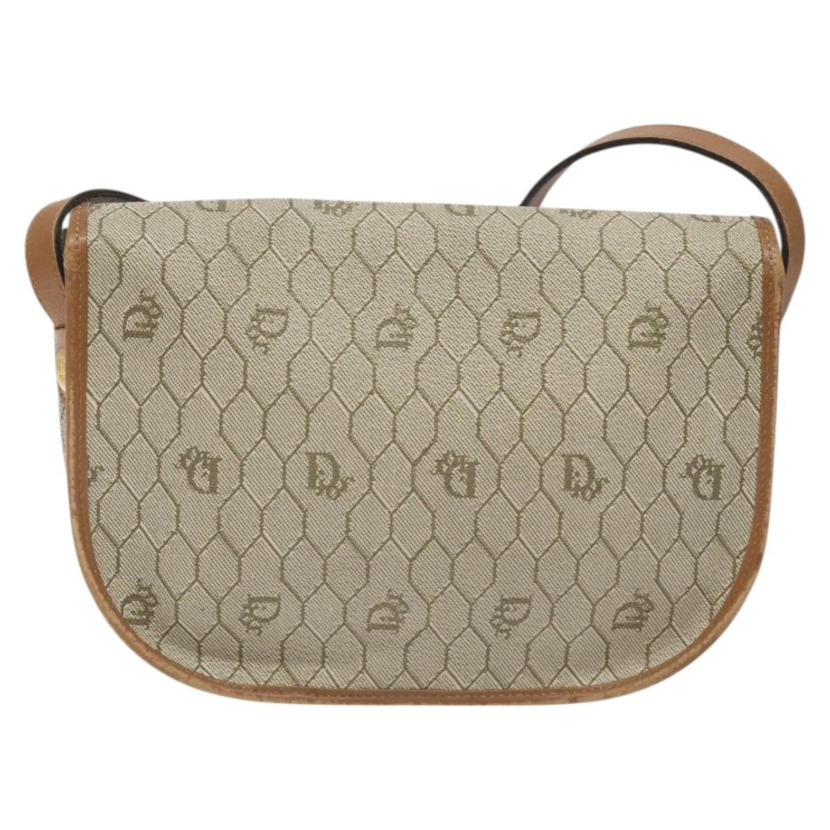 Christian Dior Vintage Honeycomb Flap Crossbody Bag Coated Canvas, BEIGE, CANVAS, Crossbody bag