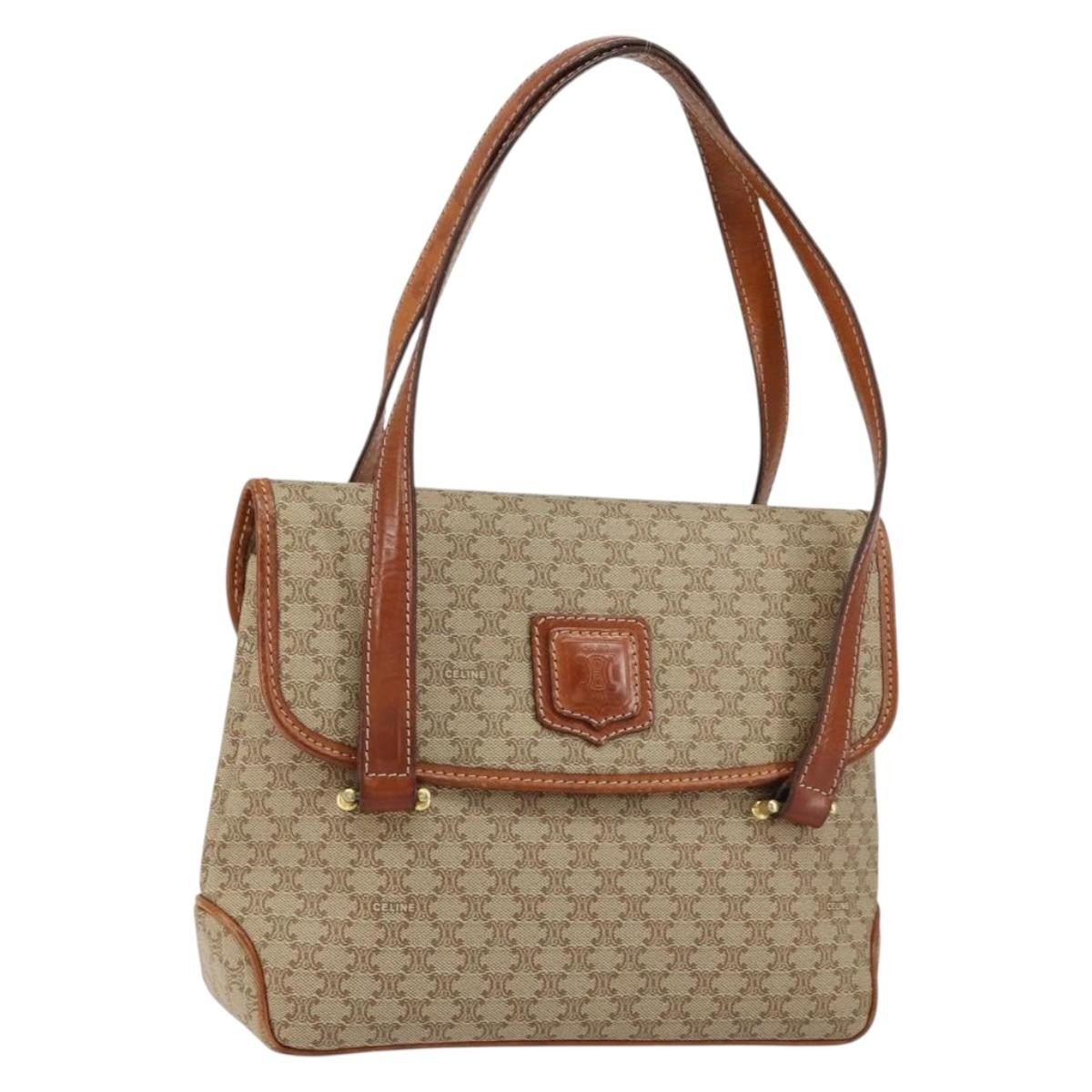 Celine Vintage Macadam Handbag Canvas, BEIGE, CANVAS, Handbag