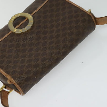 Celine Vintage Macadam Circle Logo Shoulder Bag Canvas and Leather, Brown, Canvas, Shoulder Bag