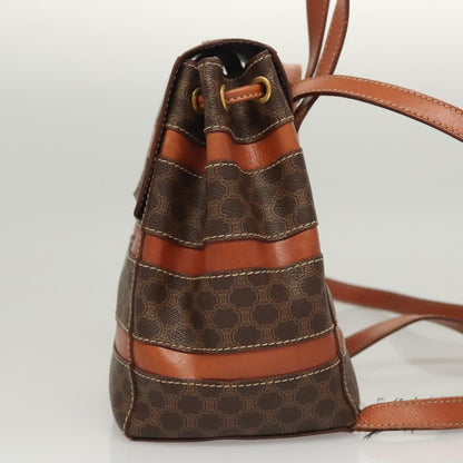 Celine Vintage Drawstring Flap Backpack Macadam Coated Canvas, BROWN, CANVAS, Backpack