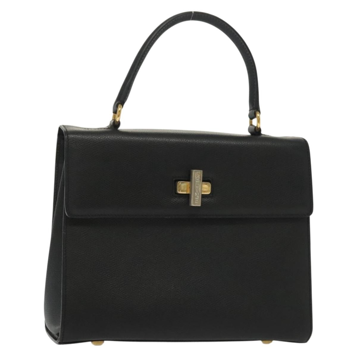 Celine Vintage Convertible Turnlock Top Handle Bag Leather, BLACK, LEATHER, Handbag