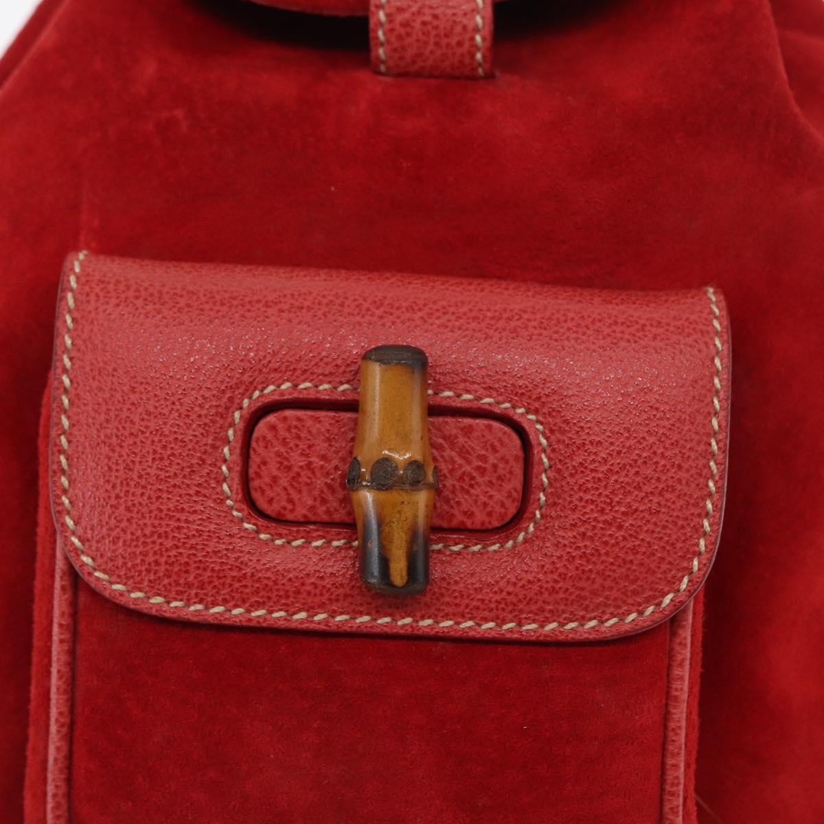 Gucci Vintage Bamboo Backpack Suede, RED, SUEDE, Backpack