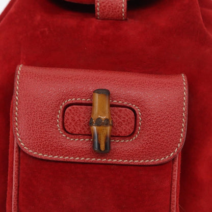 Gucci Vintage Bamboo Backpack Suede, RED, SUEDE, Backpack