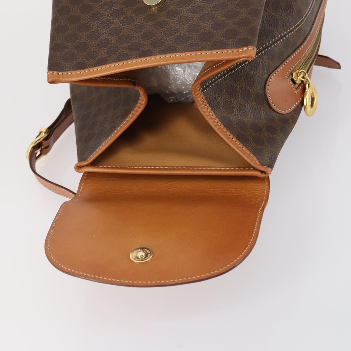 Celine Vintage Macadam Backpack Canvas and Leather, BROWN, CANVAS, Backpack