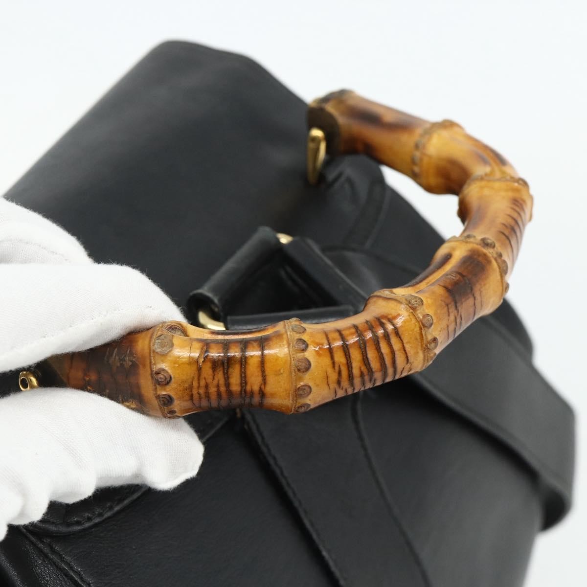Gucci Vintage Bamboo Backpack Leather, Black, Leather, Backpack