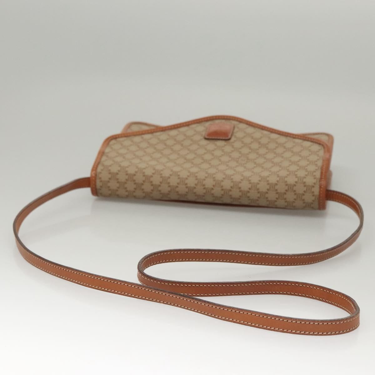 Celine Vintage Macadam Shoulder Bag Canvas and Leather, Beige, Canvas, Shoulder Bag