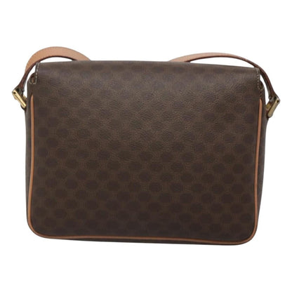 Celine Vintage Macadam Circle Logo Shoulder Bag Canvas and Leather, Brown, Canvas, Shoulder Bag