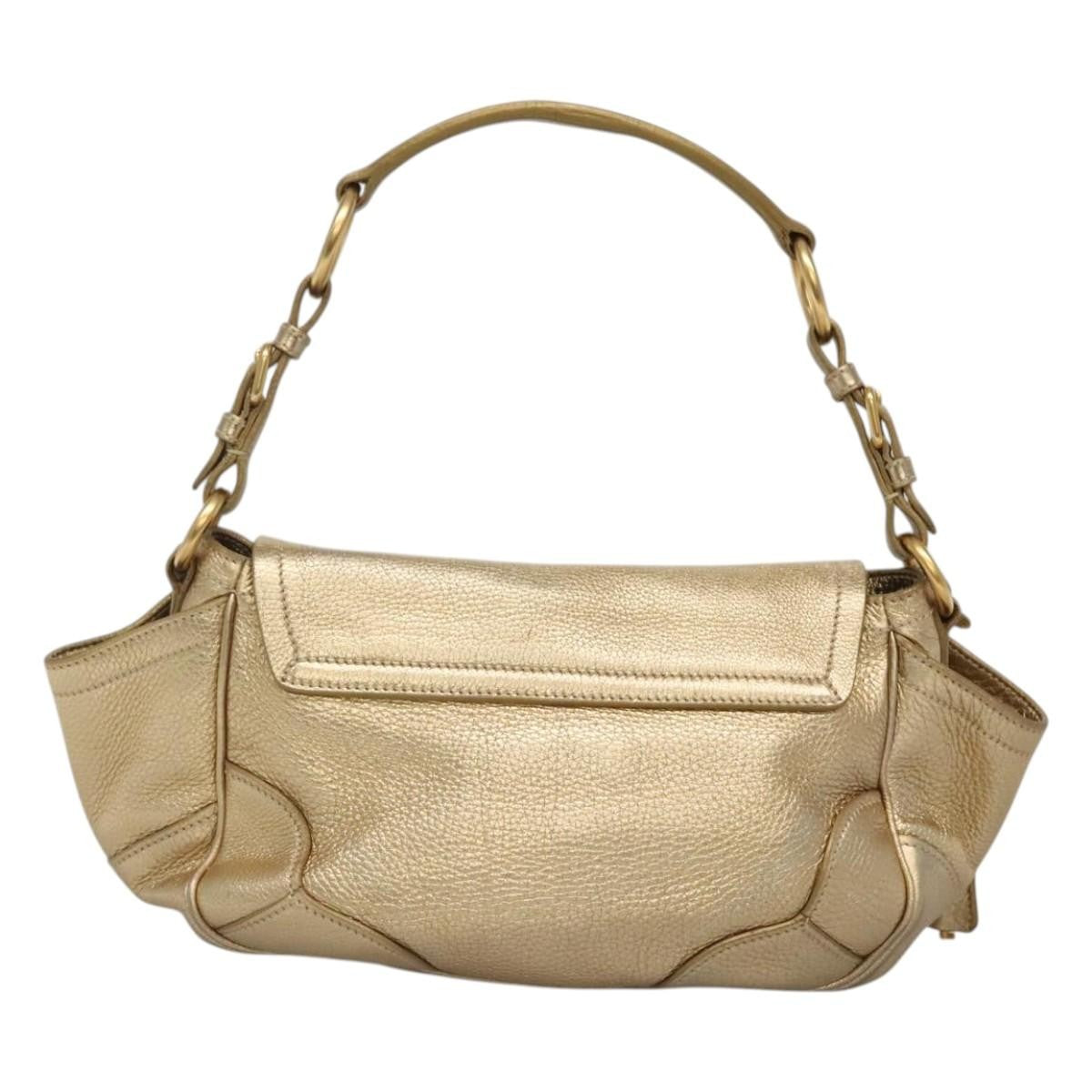 Prada Antic Pushlock Shoulder Bag Leather, GOLD, LEATHER, Shoulder bag