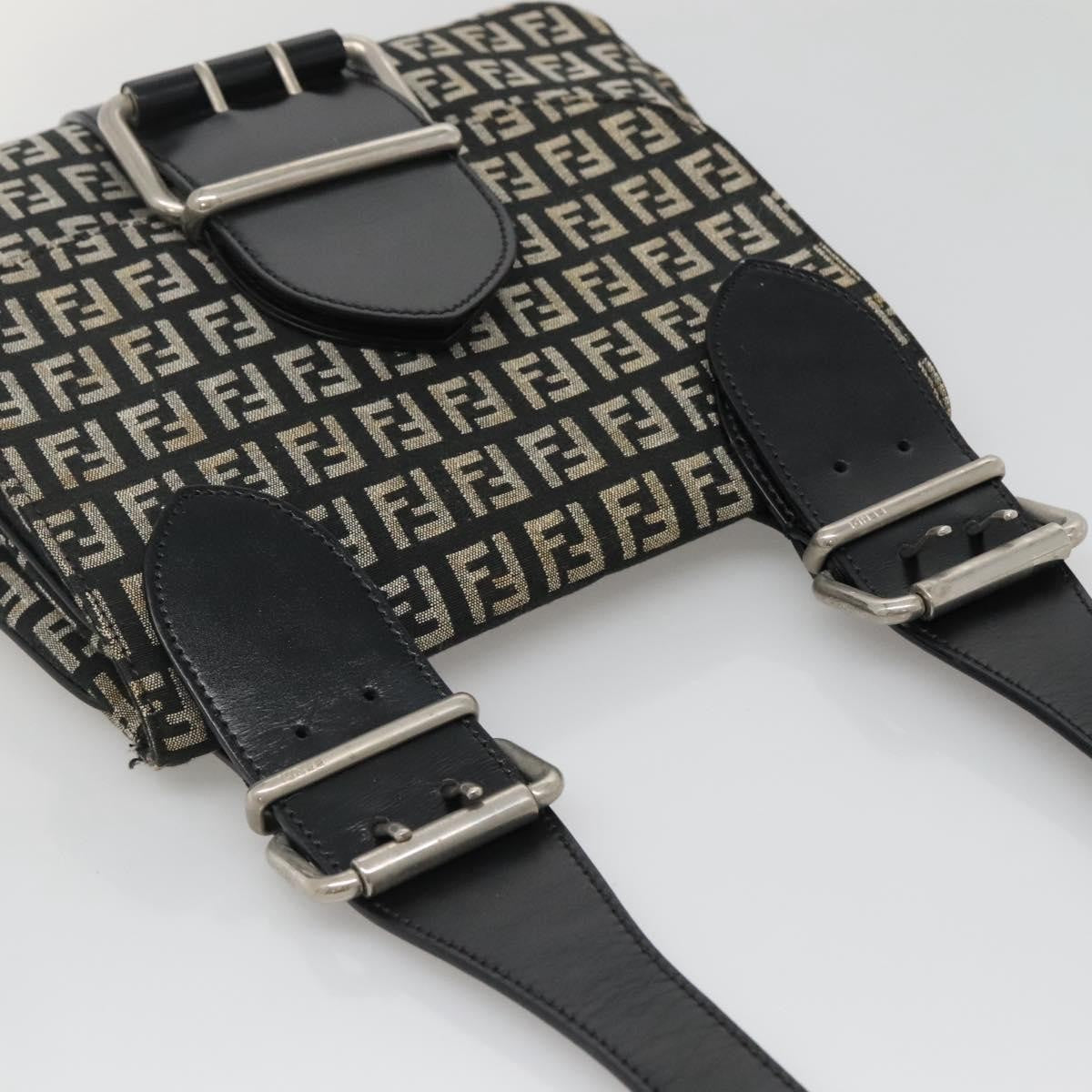 Fendi Buckle Flap Shoulder Bag Zucchino canvas, BLACK, CANVAS, Shoulder bag