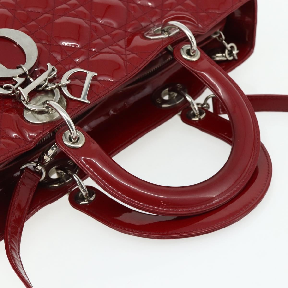 Christian Dior Lady Dior Bag Cannage Quilt Patent, Red, Patent Leather, Handbag
