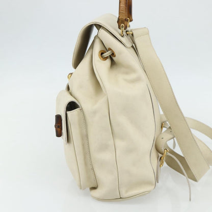 Gucci Vintage Bamboo Backpack Leather, White, Leather, Backpack