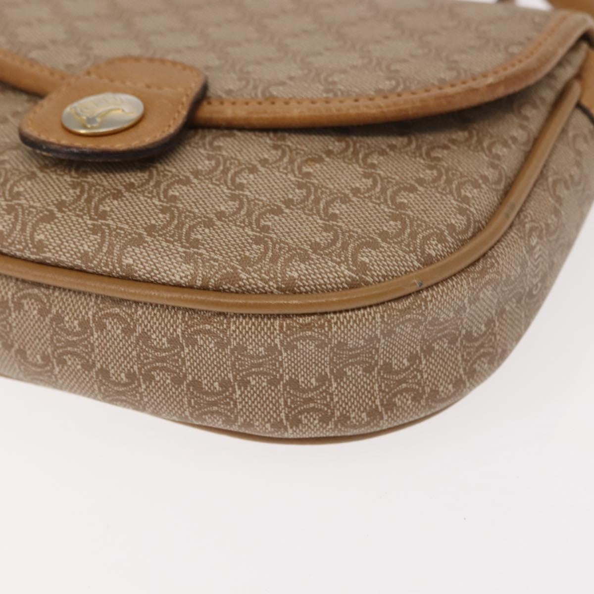 Celine Vintage Macadam Shoulder Bag Canvas and Leather, BEIGE, CANVAS, Shoulder bag