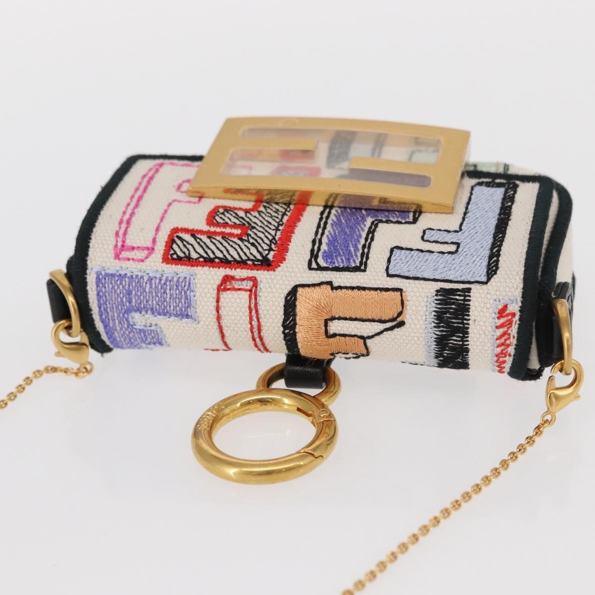 Fendi Chain Baguette Charm Bag Zucca Canvas, MULTICOLOUR, CANVAS, Clutche & pouche