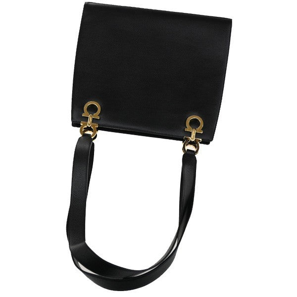 Salvatore Ferragamo Gancini Shoulder Bag Leather, BLACK, LEATHER, Shoulder bag