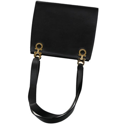 Salvatore Ferragamo Gancini Shoulder Bag Leather, BLACK, LEATHER, Shoulder bag