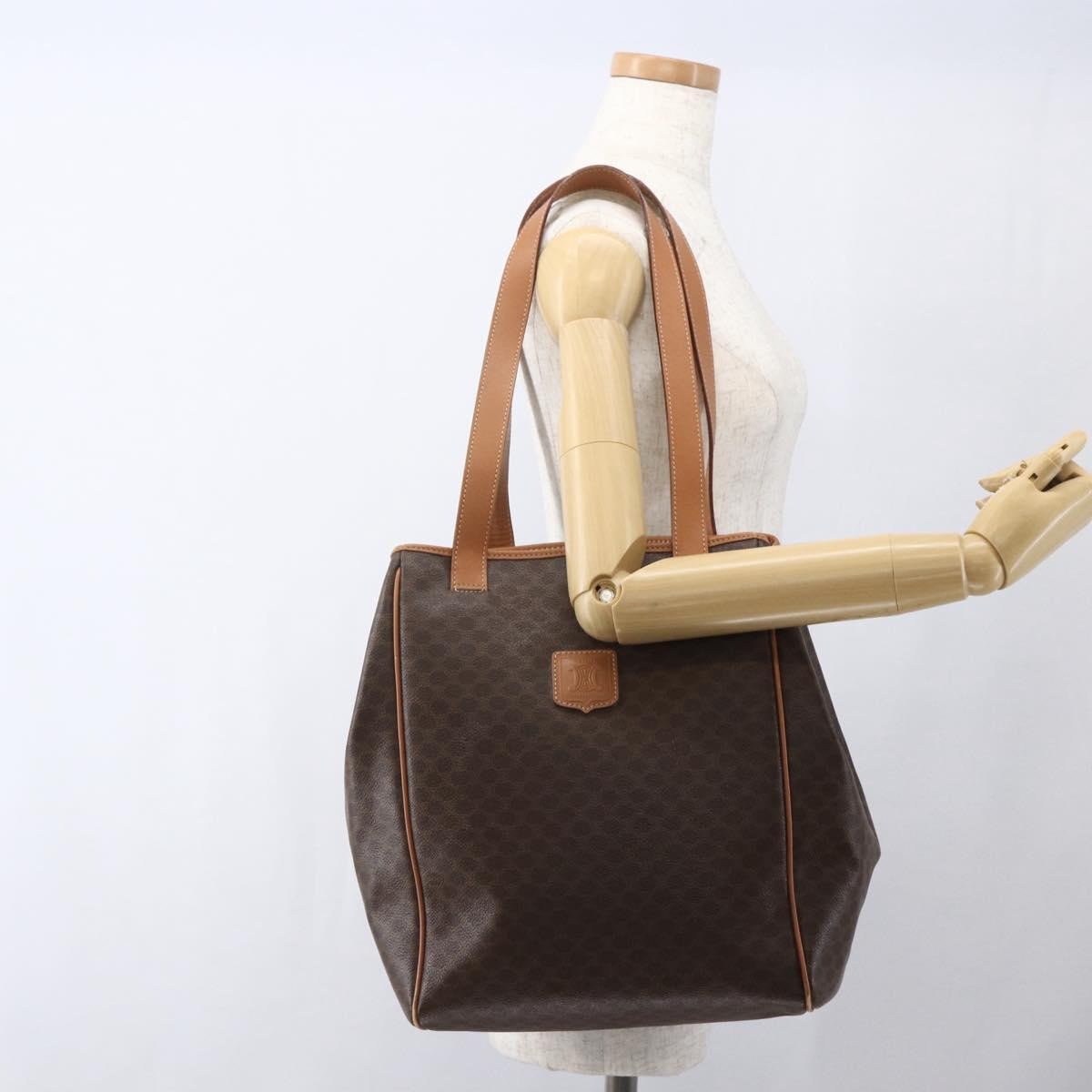 Celine Vintage Macadam Shoulder Bag Canvas and Leather, BROWN, CANVAS, Shoulder bag