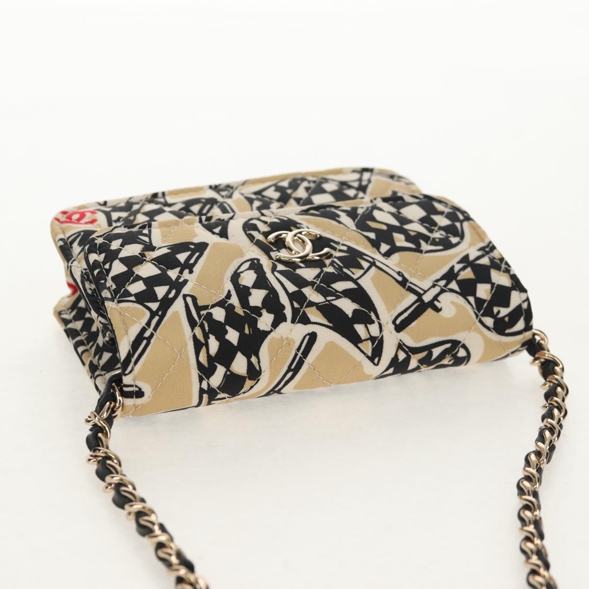 Chanel Flap Card Holder on Chain Quilted Printed Canvas, Beige, Satin, Clutch